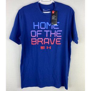 Under Armour Mens TShirt Size Medium Home Of The Brave Blue Top